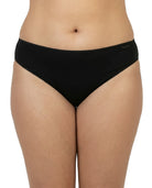 Black high-waisted bikini bottom on a white background