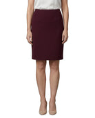 Calvin Klein maroon pencil skirt worn by a person on a white background