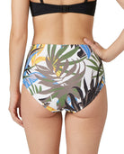 Tropical leaf patterned high-waisted Calvin Klein bikini bottom on a white background
