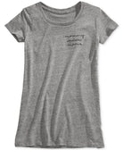 A women's heather gray short-sleeve t-shirt with 'mommy madly mama' printed in black script on the left chest, displayed against a plain white background.
