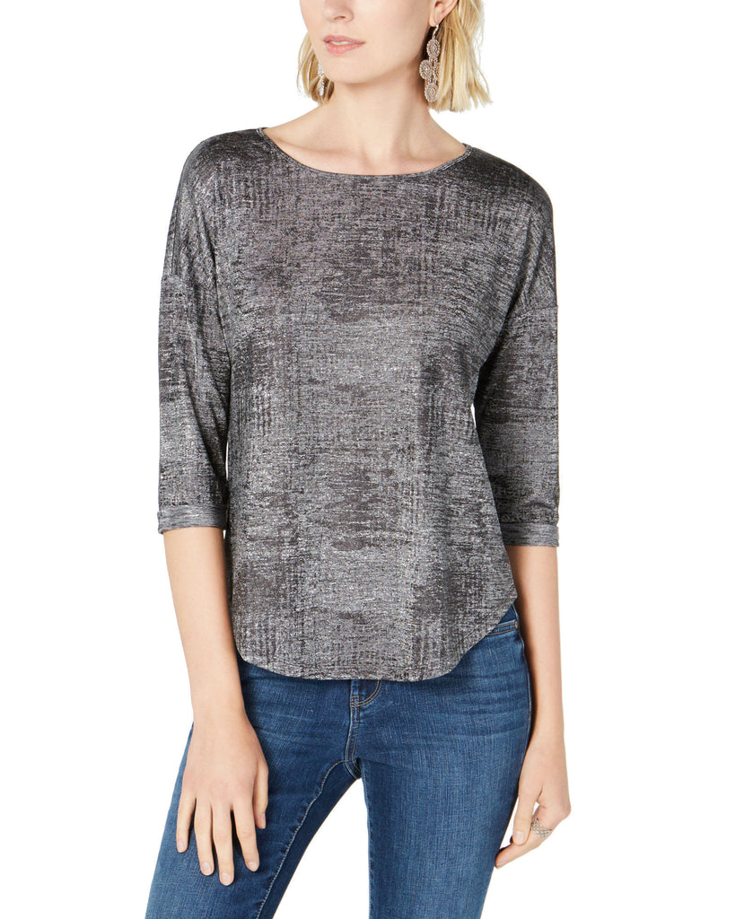 INC International Concepts Women Knit Top Gunmetal