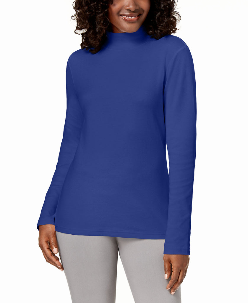 Karen-Scott-Women-Cotton-Mock-Neck-Top-Ultra-Blue