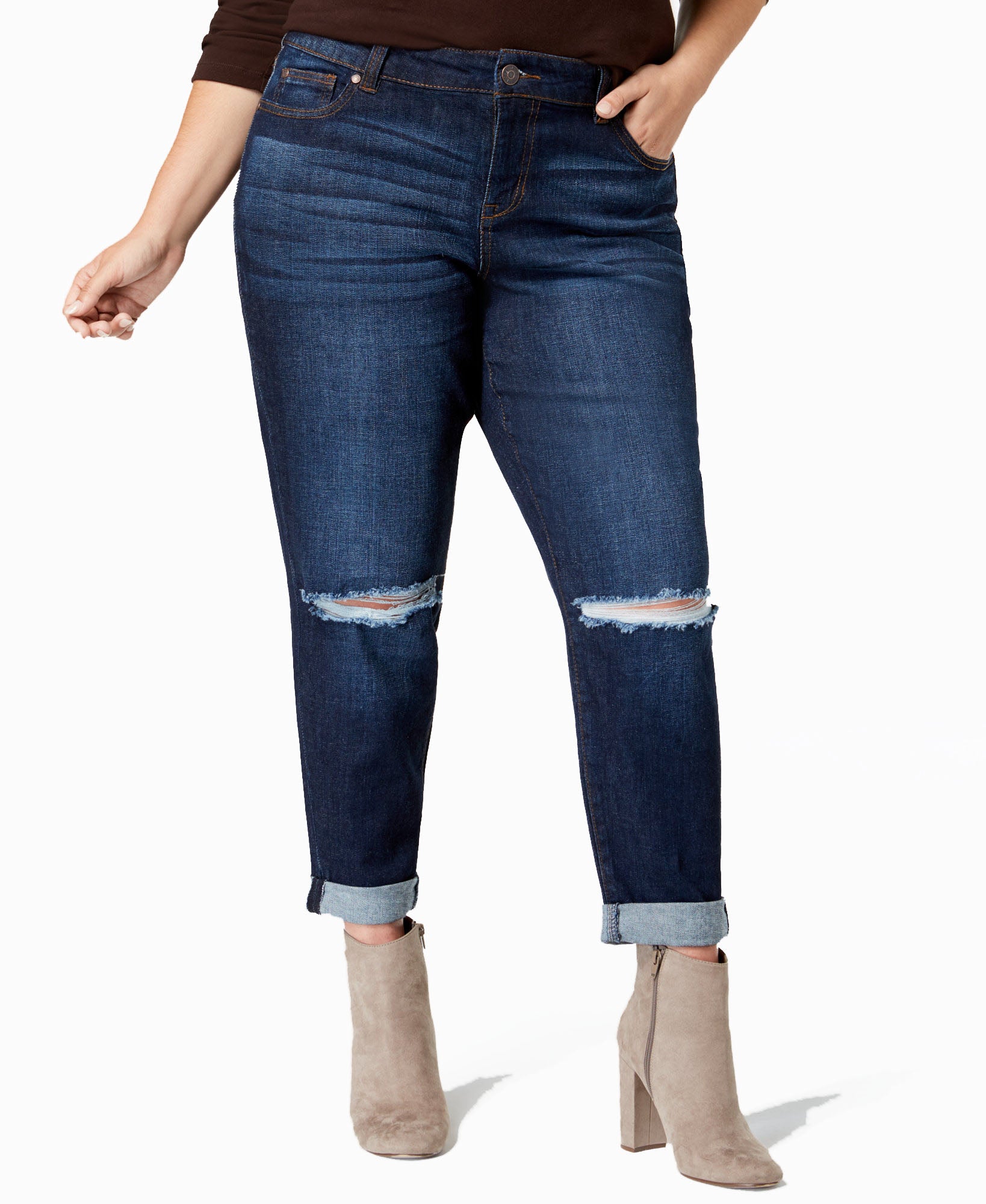 Celebrity Pink Women Plus Trendy Ripped Girlfriend Jeans Albus