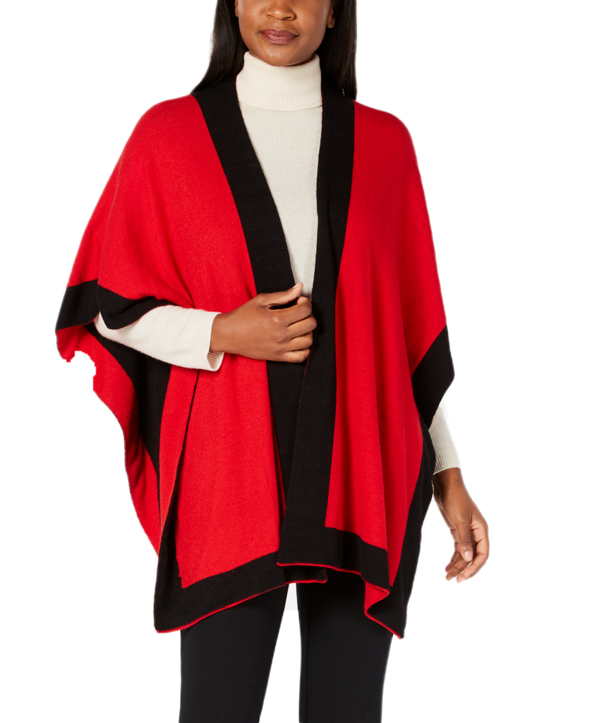 Charter Club Women Solid Knit Reversible Poncho Red