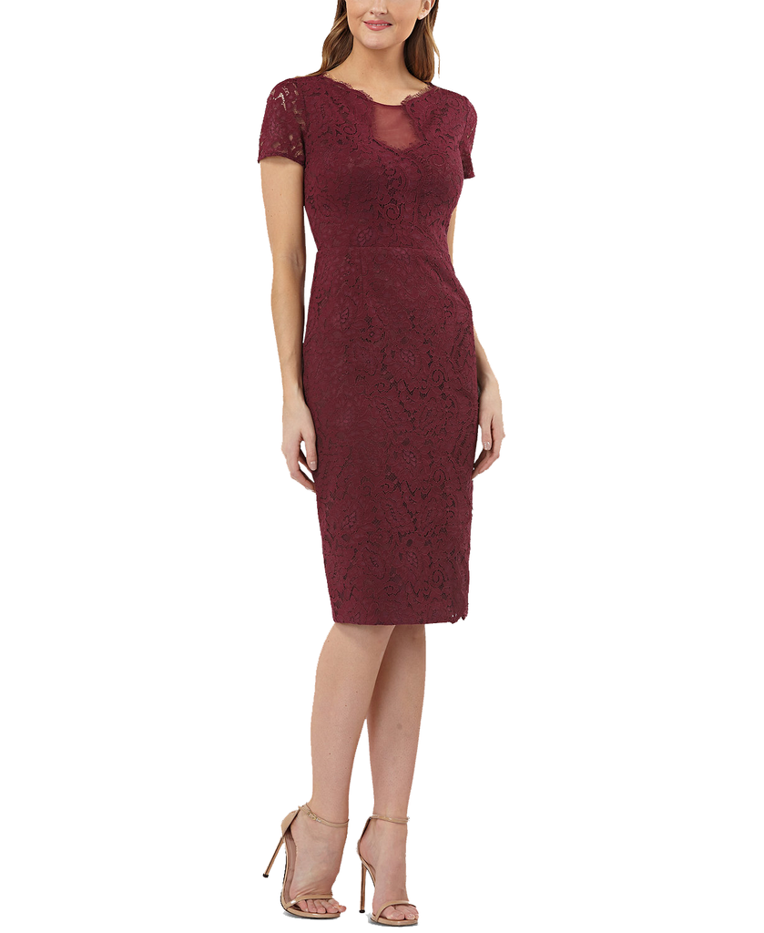 JS Collections Women Lace Sheath Dress Dark Berry