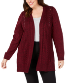Karen Scott Women Plus Pointelle Open Front Cardigan