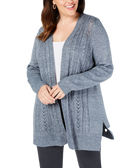 Karen Scott Women Plus Pointelle Open Front Cardigan Blue Mirage