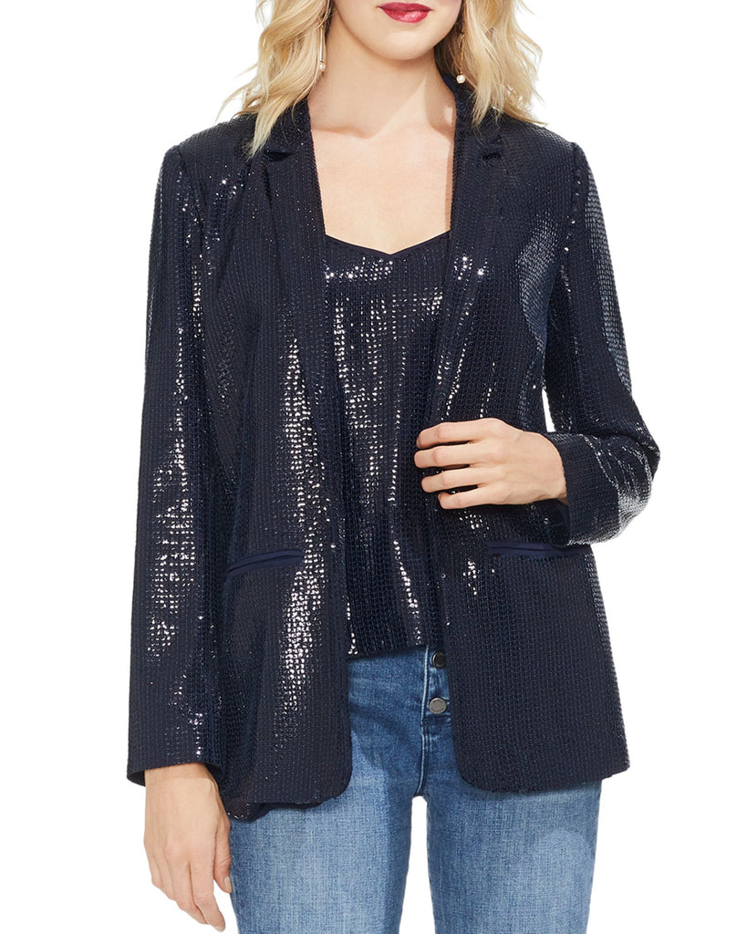 Vince Camuto Women Open Front Sequin Blazer Classic Navy