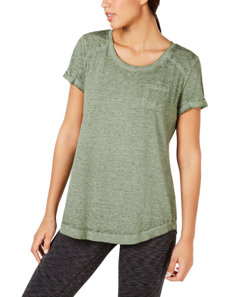 Style & Co Women Burnout T Shirt Olive Green