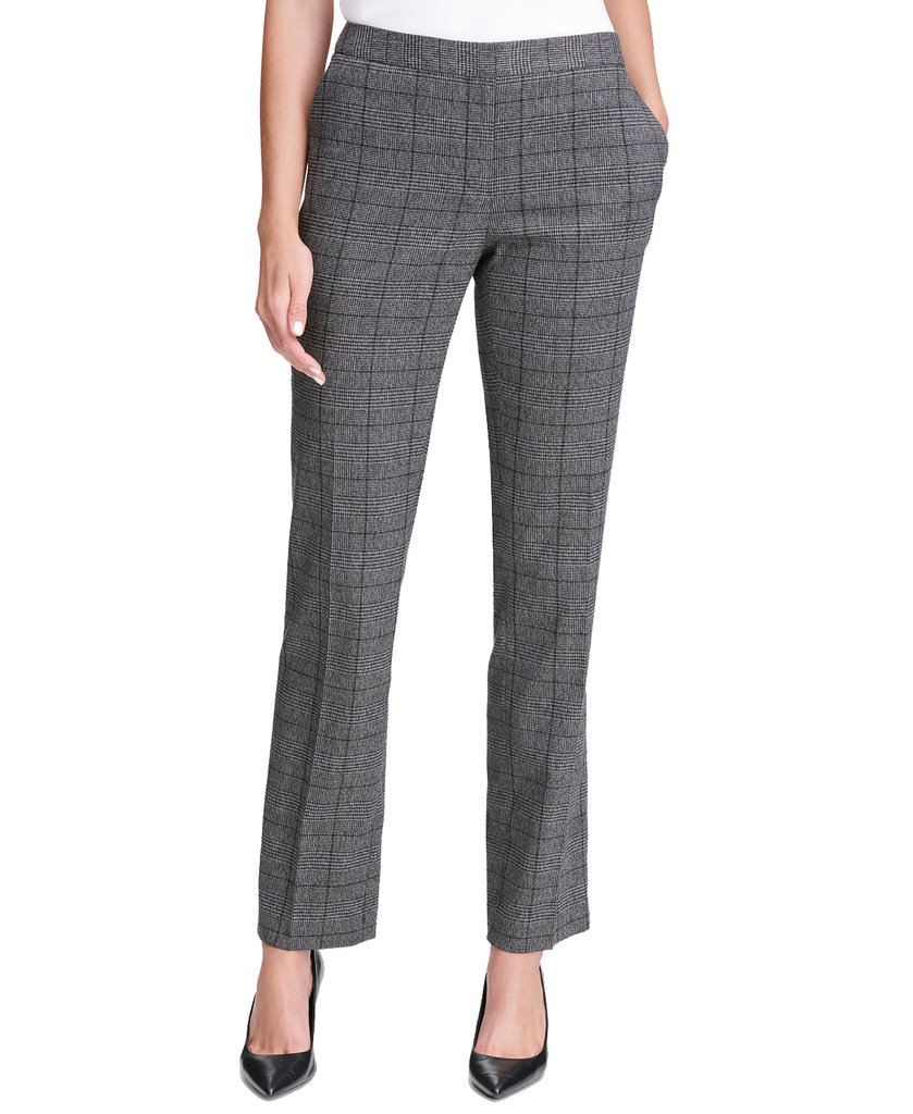 Calvin Klein Women Plaid Straight Leg Pants Black White