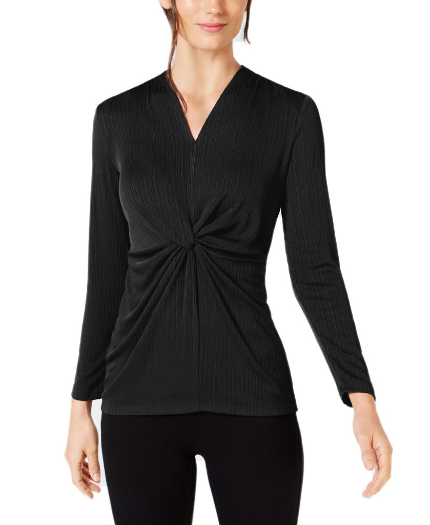 Alfani Women V Neck Knot Front Top Deep Black