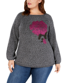 Style & Co Women Plus Jacquard Floral Sweater Black Heather Combo
