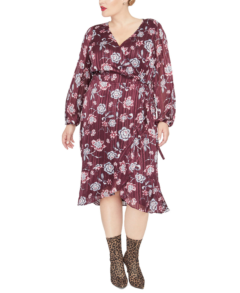 RACHEL Rachel Roy Women Plus Trendy Floral Print Wrap Dress Royal Orchid Combo