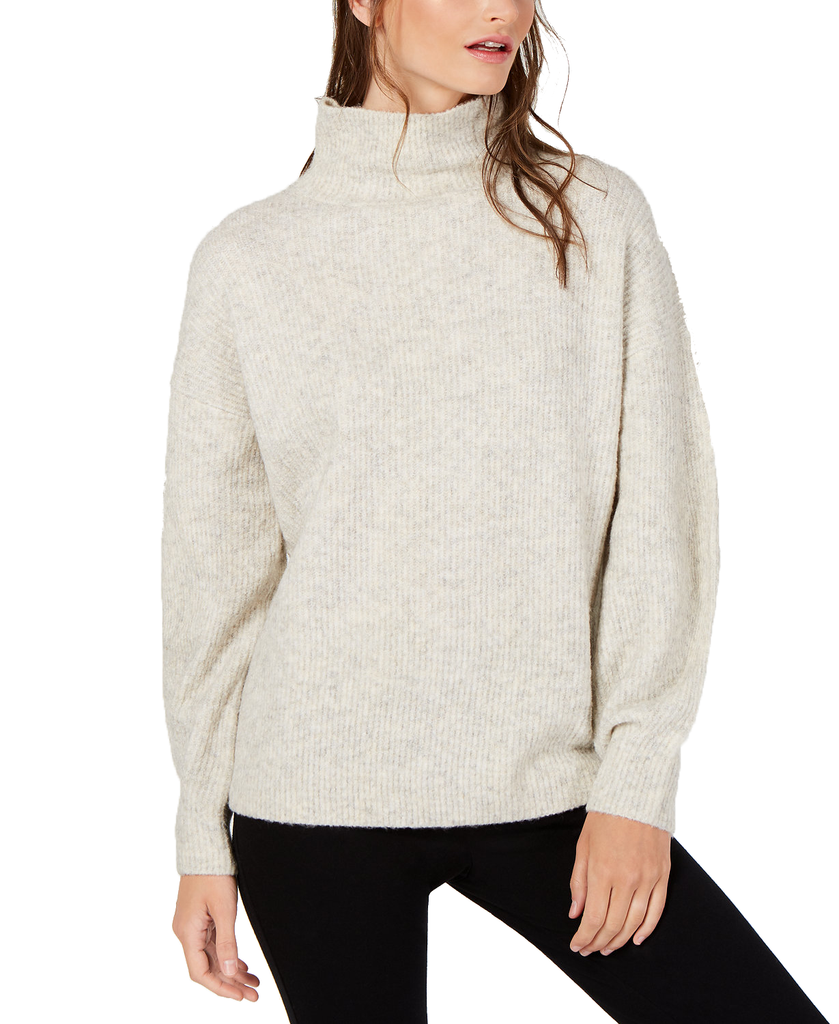 French Connection Women Urban Flossy Ribbed Knit Sweater Oatmeal