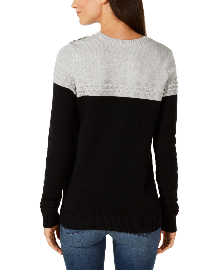 Charter Club Petite Colorblocked Button Trim Sweater