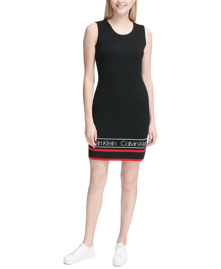 Calvin Klein Women Varsity Stripe Logo Sheath Dress Black