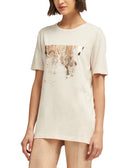 DKNY Women Metallic Logo T Shirt Ivory