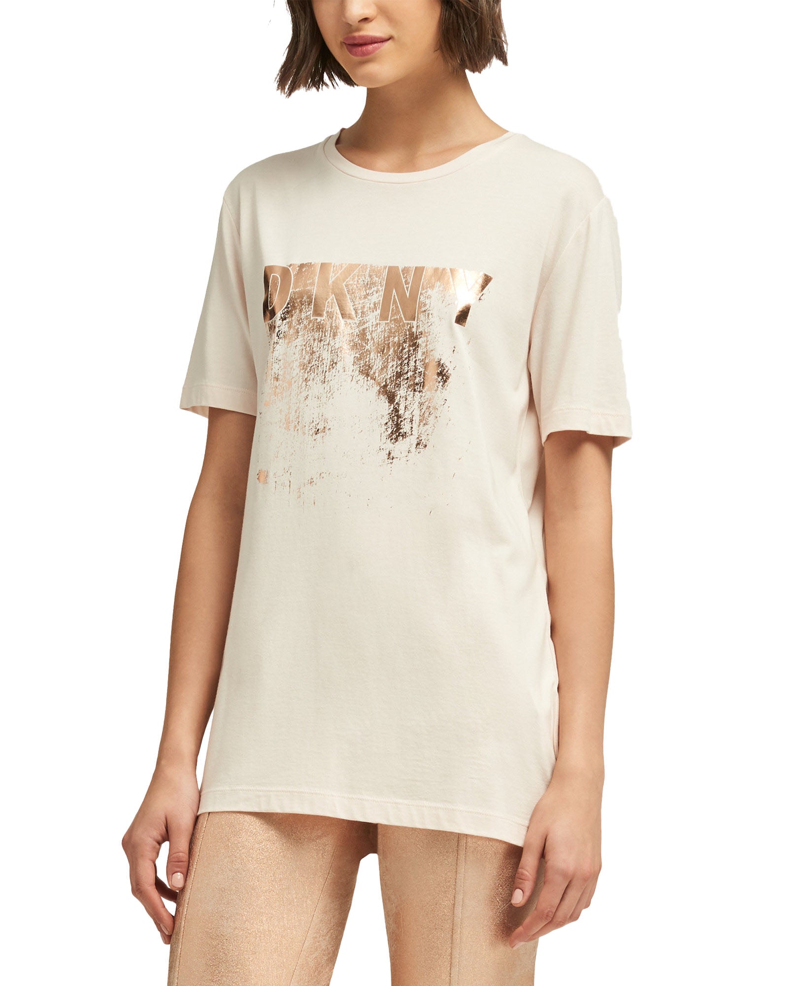 DKNY Women Metallic Logo T Shirt Ivory