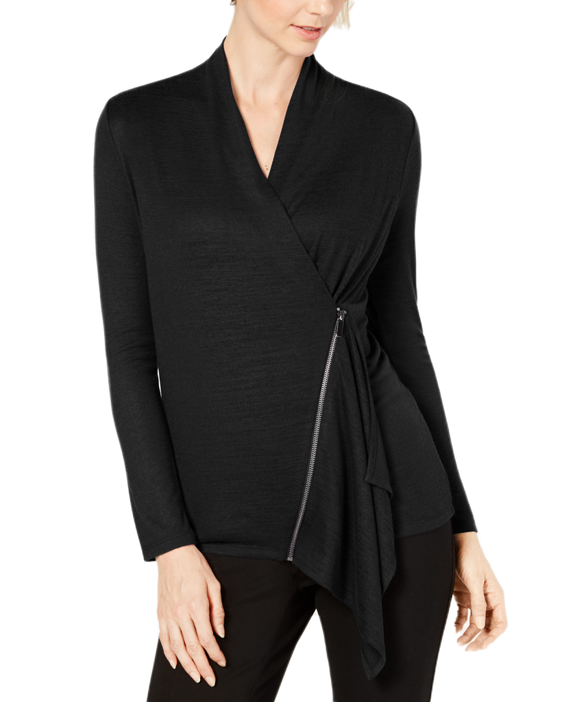 Alfani Women Asymmetrical Zip Top Deep Black