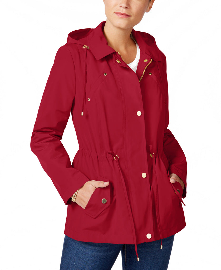 Charter Club Women Petite Water Resistant Hooded Anorak Jacket Ravishing Red
