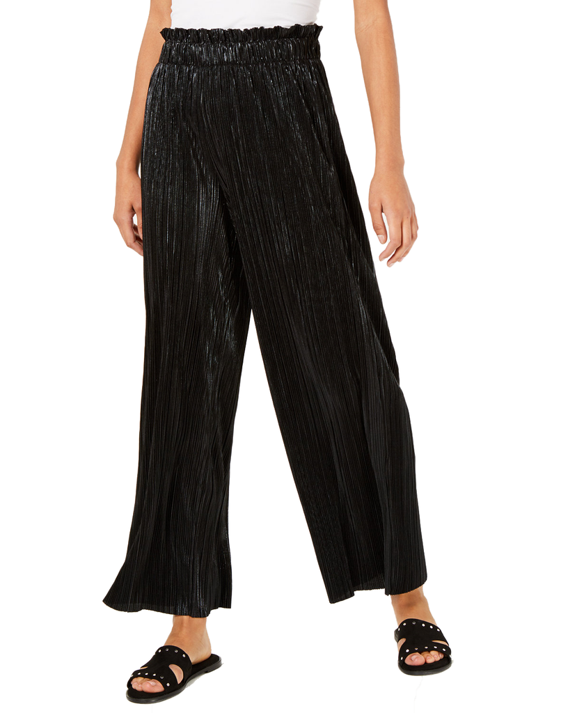 Be Bop Women Pleated Metallic Pants Black