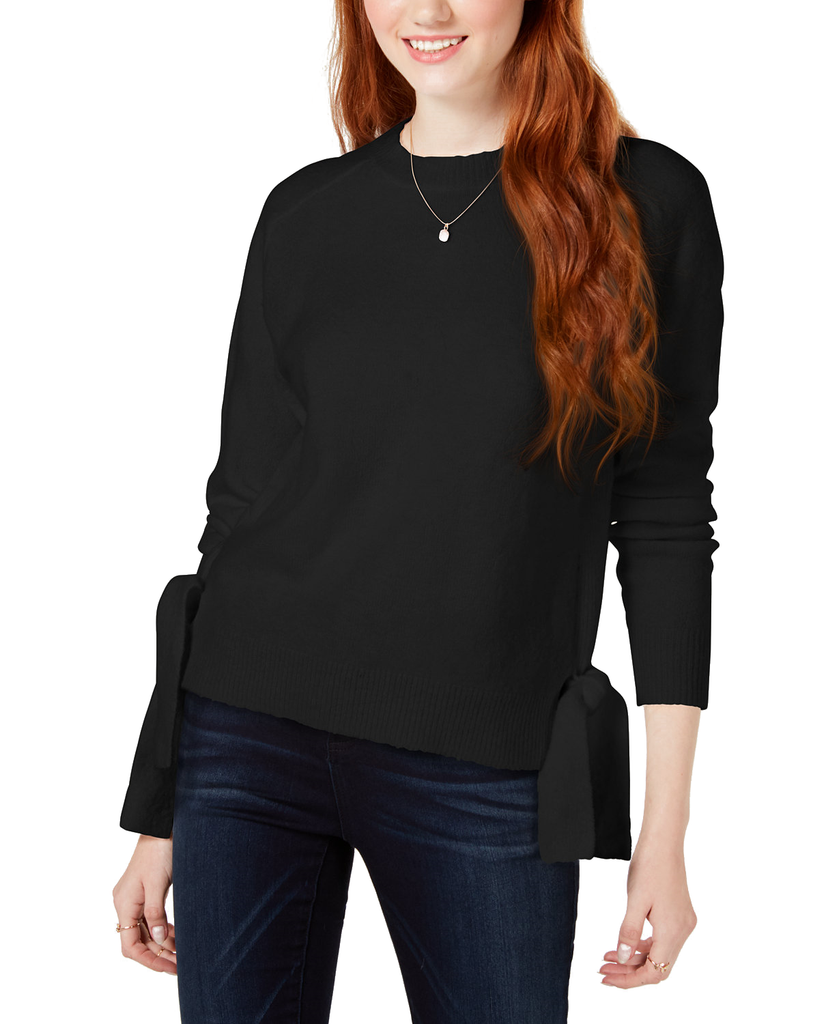 Hooked Up by IOT Women Tie Hem Sweater Black