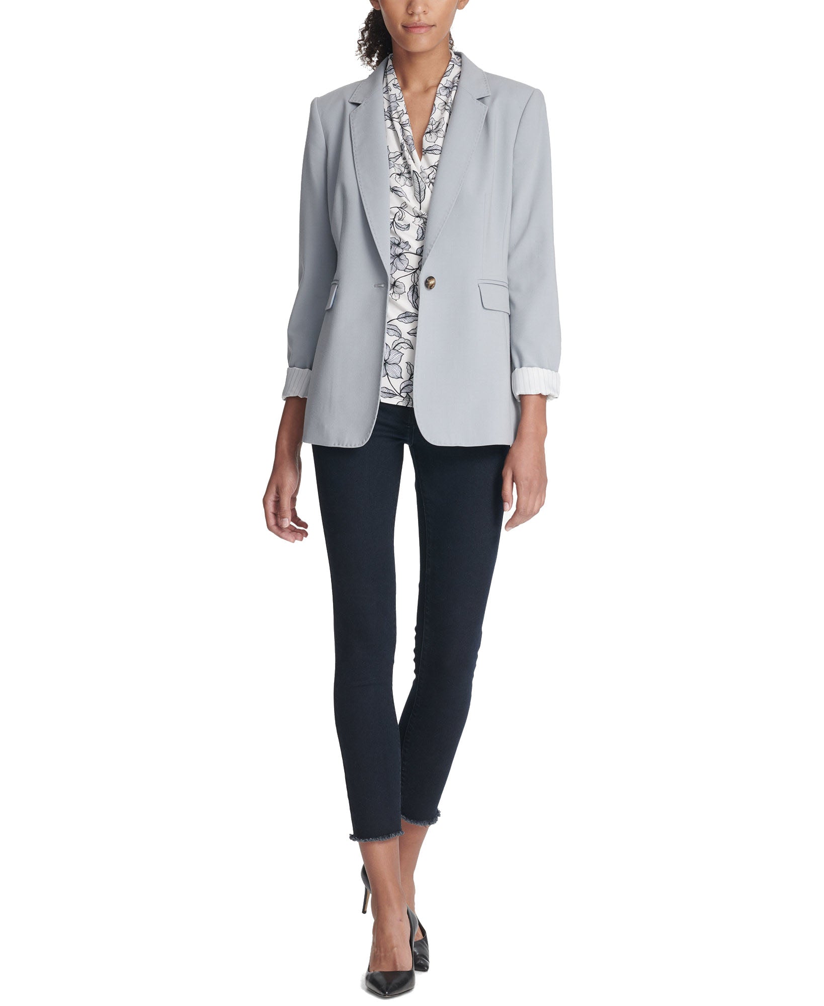 DKNY Women One Button Jacket With Striped Cuffs