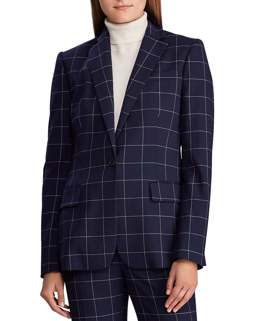 LAUREN Ralph Lauren Women Windowpane Check Blazer Navy Cream