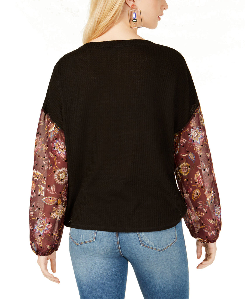 Gypsies & Moondust Juniors Waffle Knit Sheer Sleeve Top