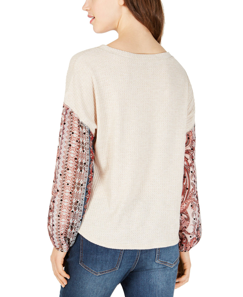 Gypsies & Moondust Juniors Waffle Knit Sheer Sleeve Top