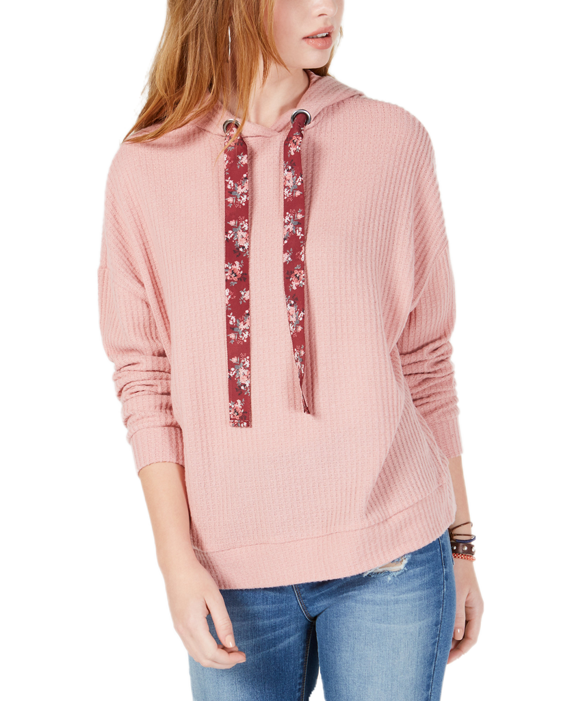 Ultra Flirt Waffle Knit Hoodie Rose Tan