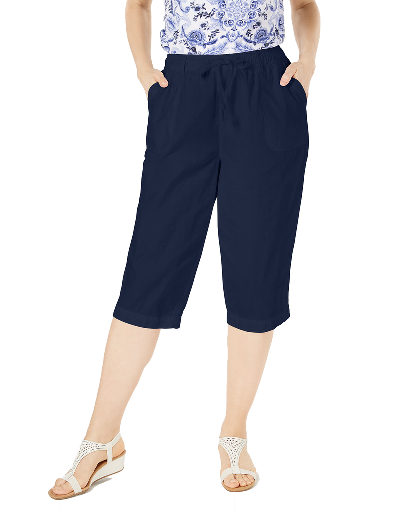 Karen Scott Women Cotton Cropped Pants Intrepid Blue