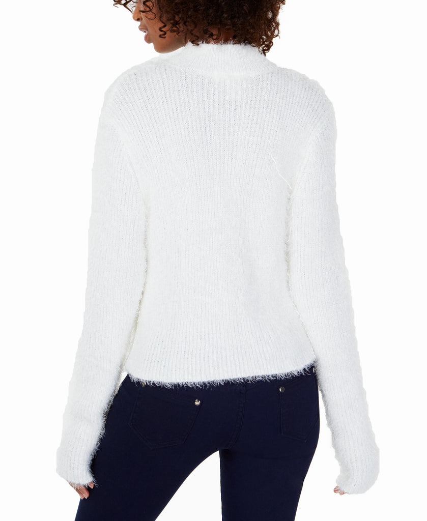 Planet Gold Fuzzy Mock Neck Cropped Sweater