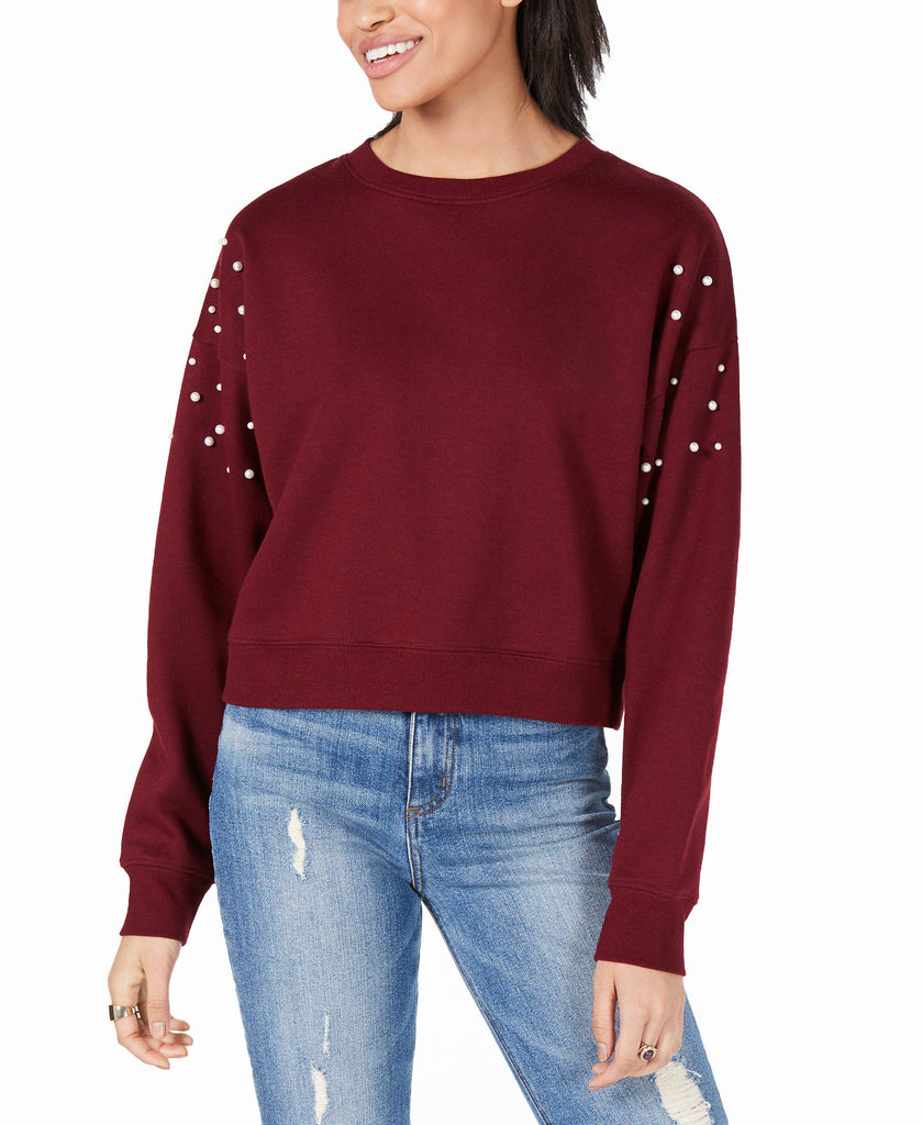 Freshman Imitation Pearl Sweatshirt Red Silk