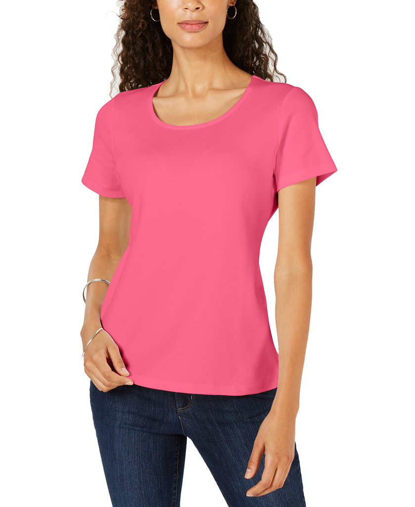 Karen Scott Petite Cotton Scoop Neck Top Steel Rose