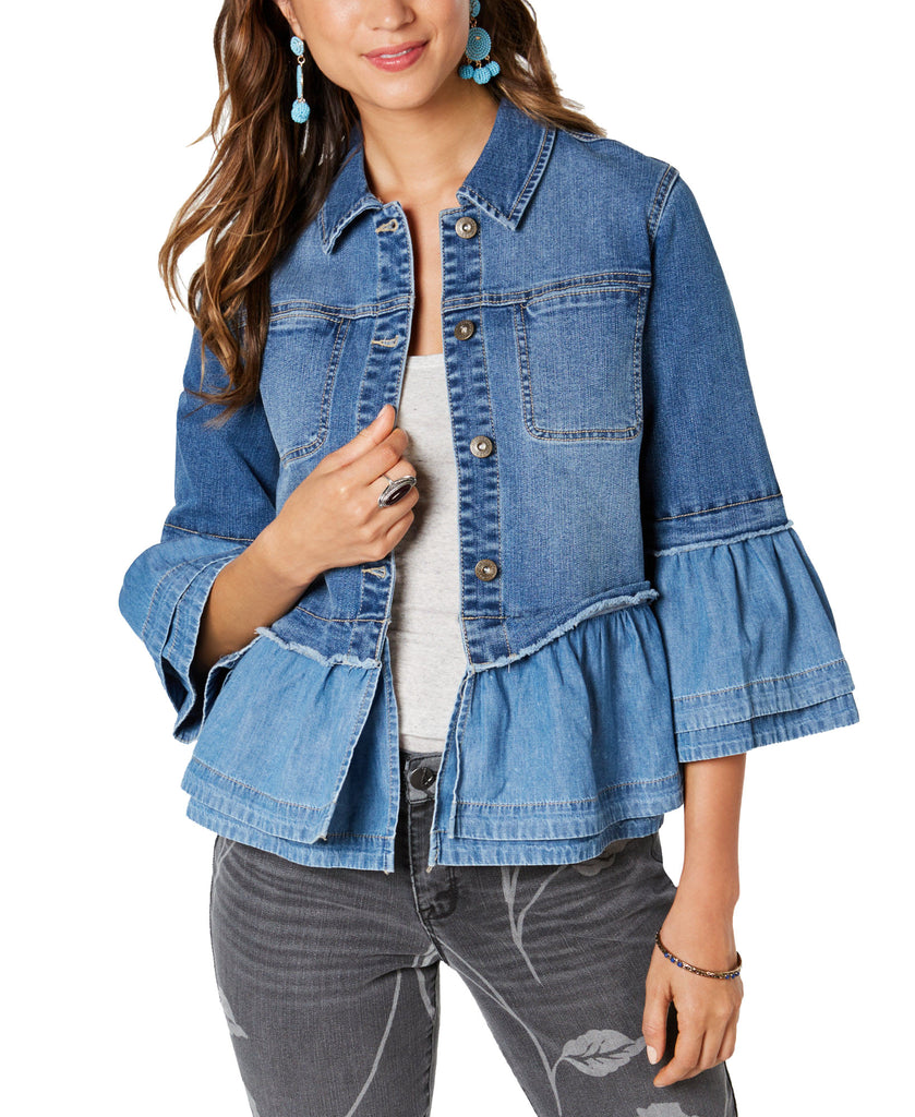 Style & Co Women Ruffled Denim Jacket