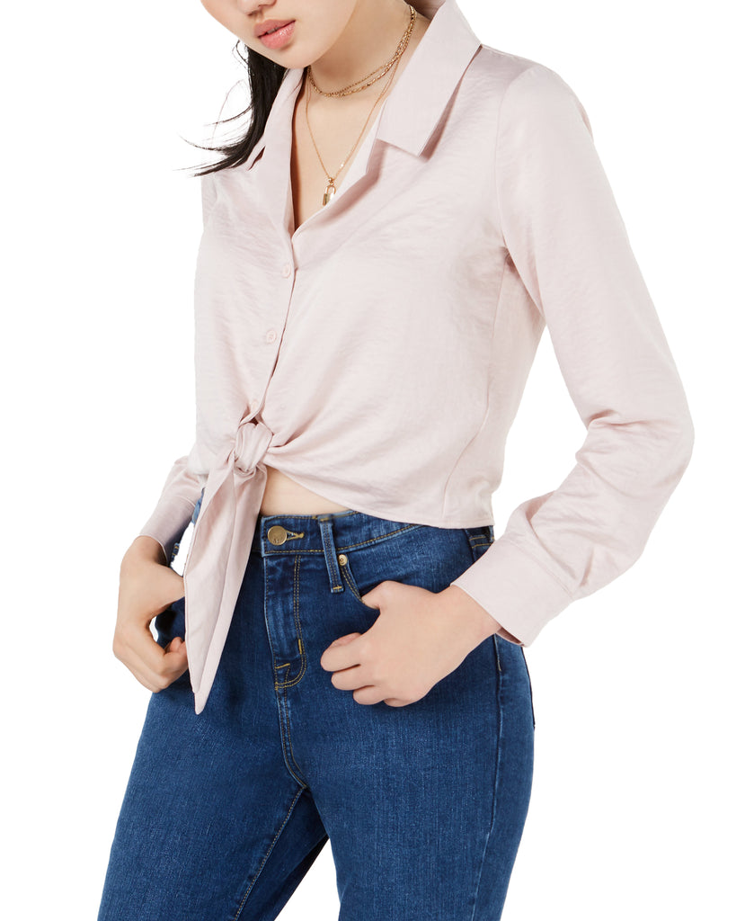 Love, Fire Women Button Front Tie Hem Shirt Sepia Rose