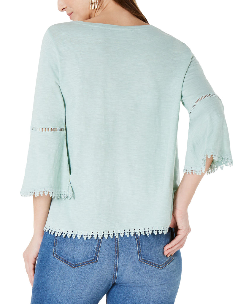 Style & Co Women Petite Crochet Trim Bell Sleeve Top