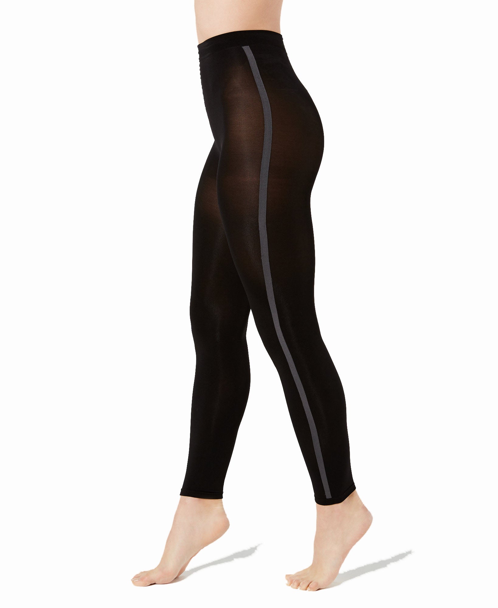 INC International Concepts Women Varsity Stripe Footless Tights Black