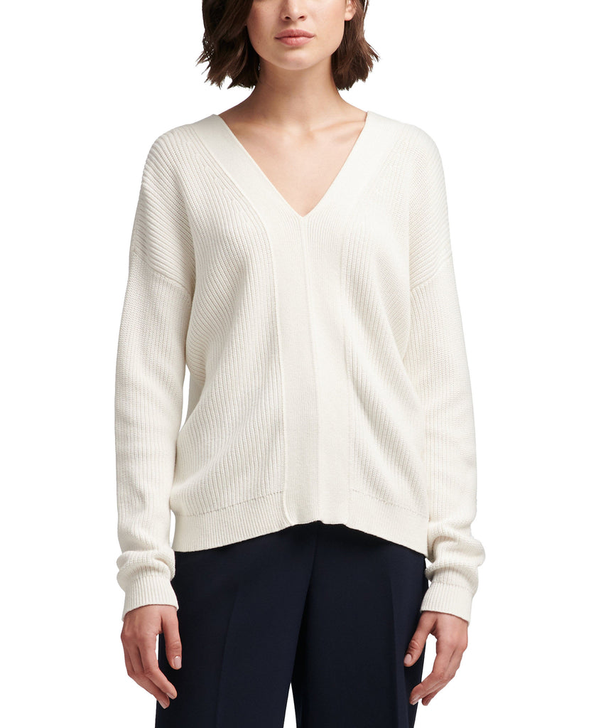 DKNY Women Cotton Lace Up Sweater Ivory