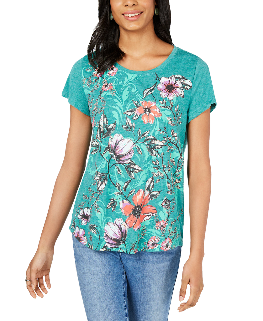 Style & Co Women Floral Print T Shirt Busy Blooms