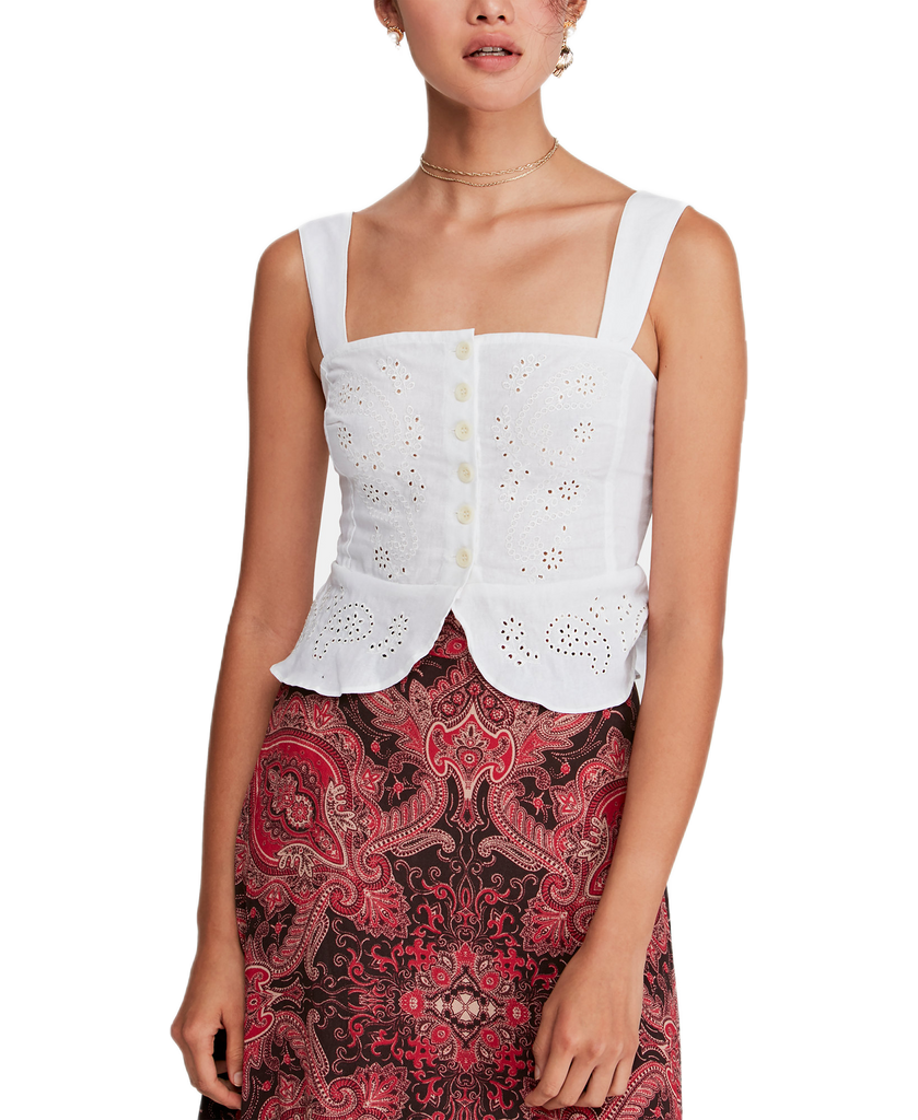 Free People Women Eyelet Tank Top White Sands