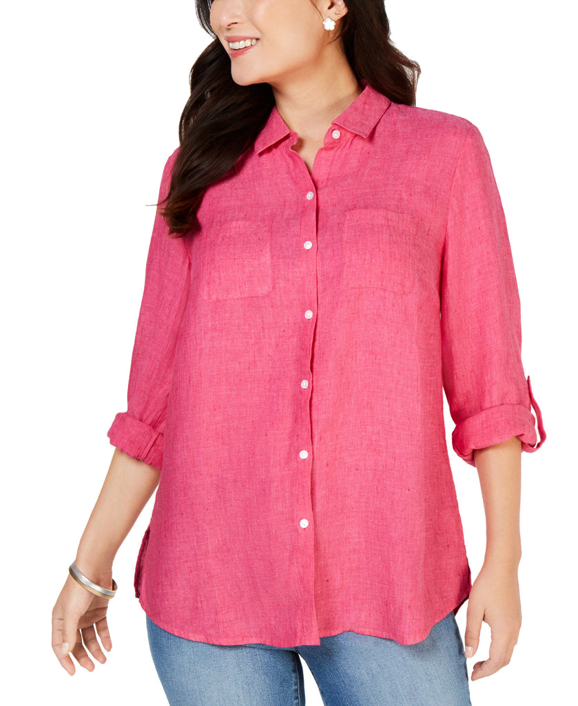 Charter-Club-Women-Petite-Linen-Button-Front-Shirt-Peruvian-Pink