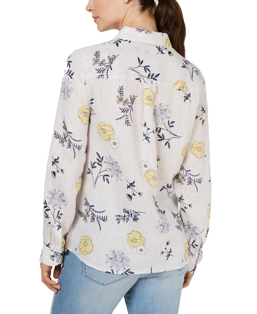 Charter Club Women Linen Floral Print Utility Shirt