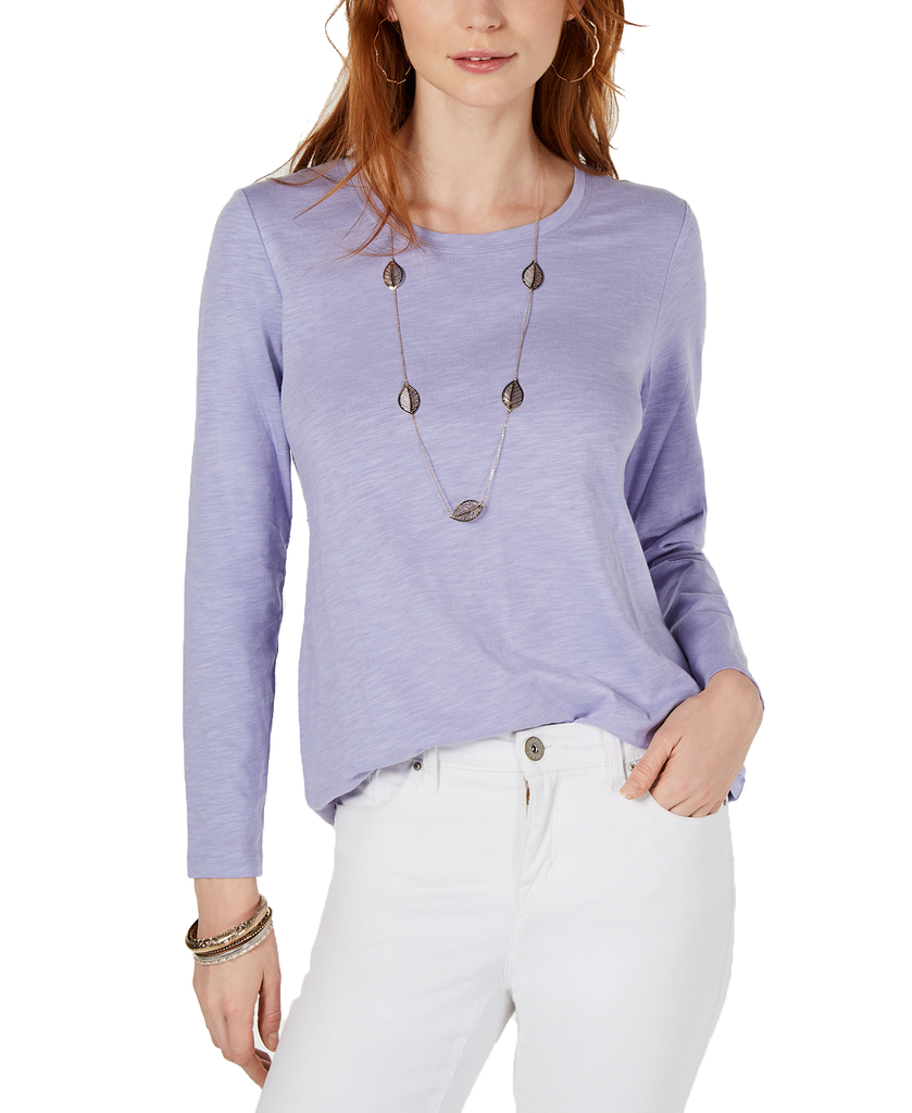 Style & Co Women Long Sleeve Crewneck Top Iris Haze