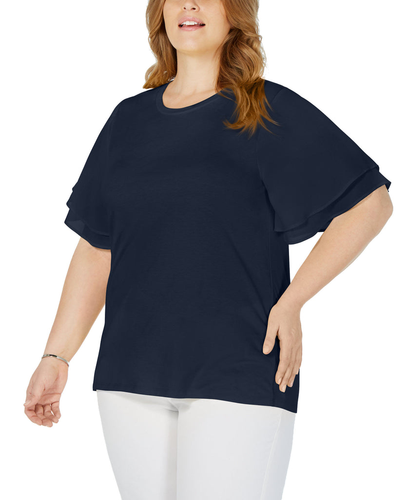 MICHAEL Michael Kors Women Plus Flutter Sleeve Top True Navy