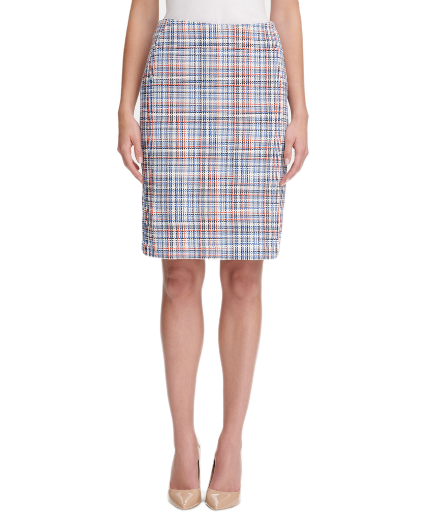 Tommy Hilfiger Women Tweed Pencil Skirt Blue Ivory