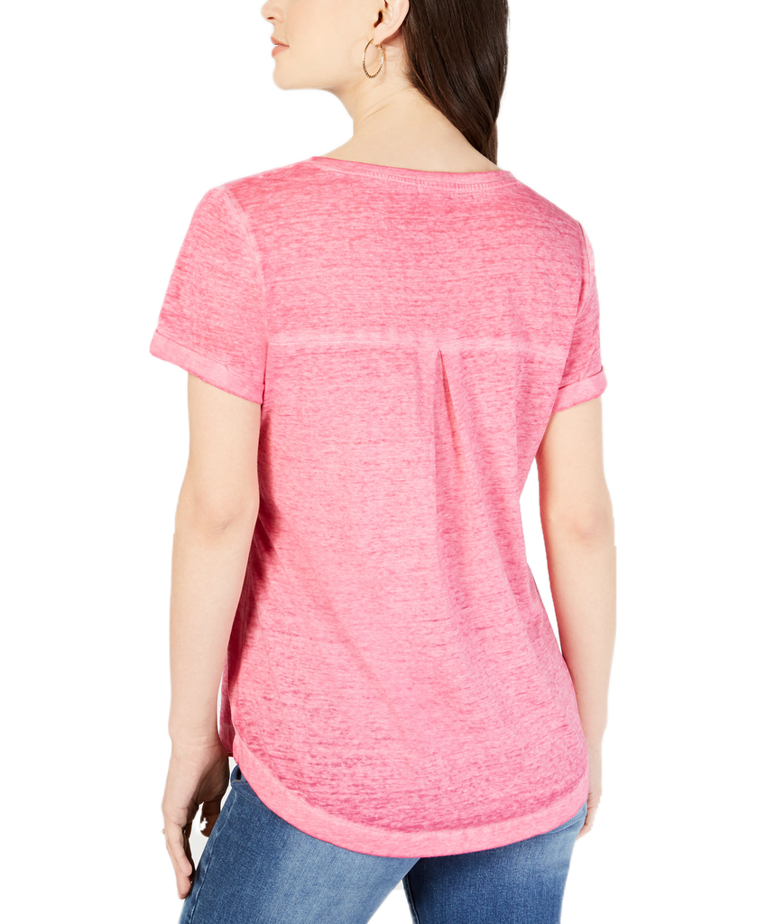 Style & Co Women Petite Burnout V Neck T Shirt