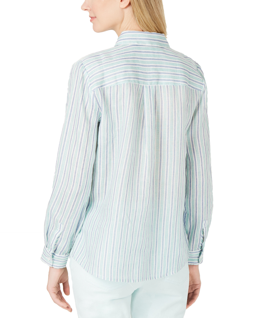 Charter Club Striped Linen Button Up Top