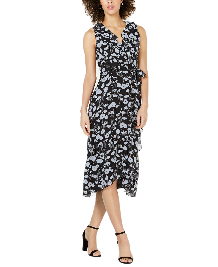 Bar III Women Floral Print High Low Dress Black Moonstone